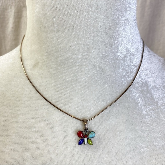 Retired Silpada Sterling Multi Stoned Butterfly Necklace - Picture 1 of 7